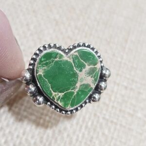 Green Sea Sediment Jasper Heart Silver Ring